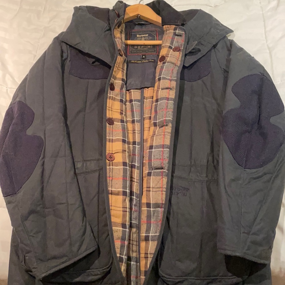 Barbour Navy Waxed Cotton Jacket with hood